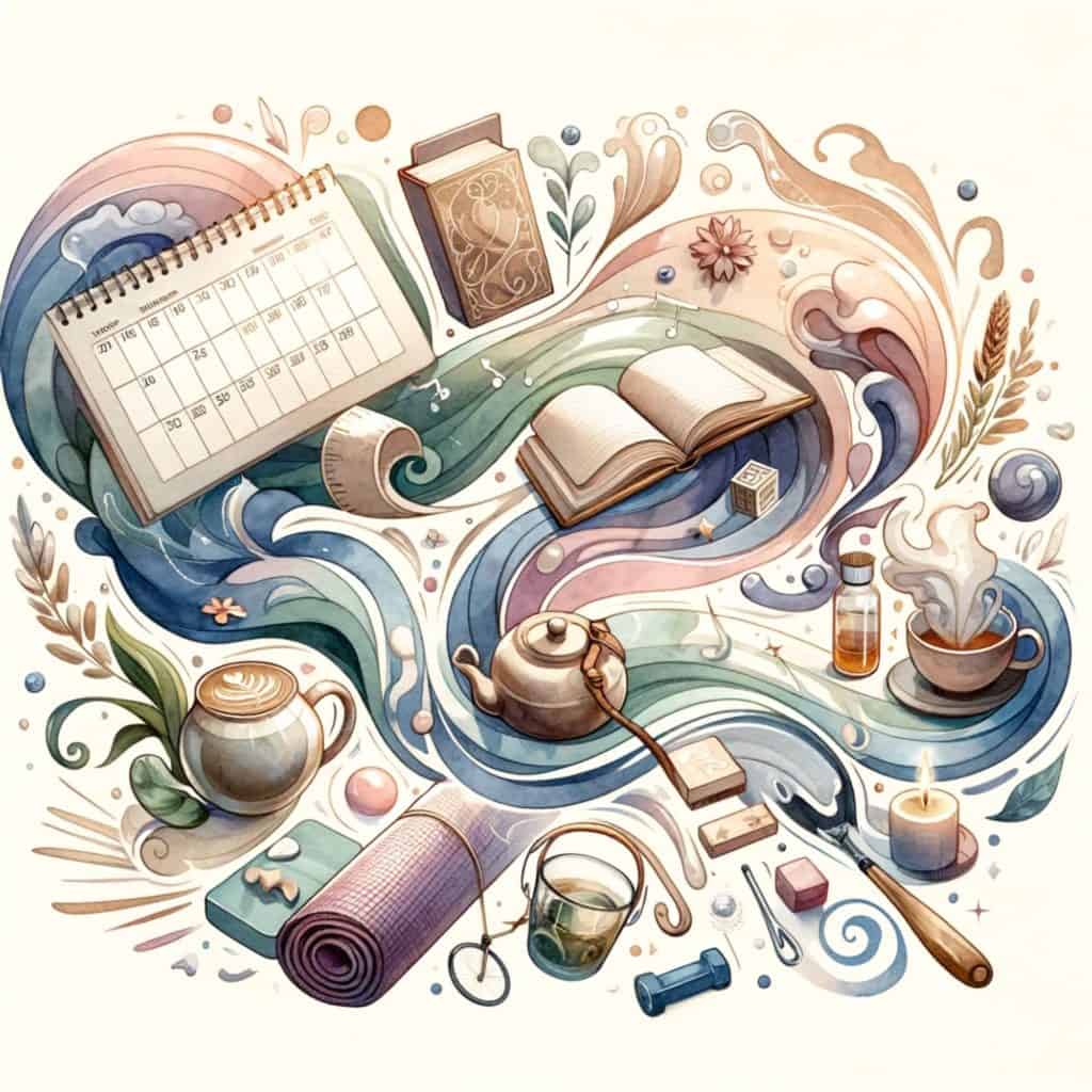 Self care items with a swirling background