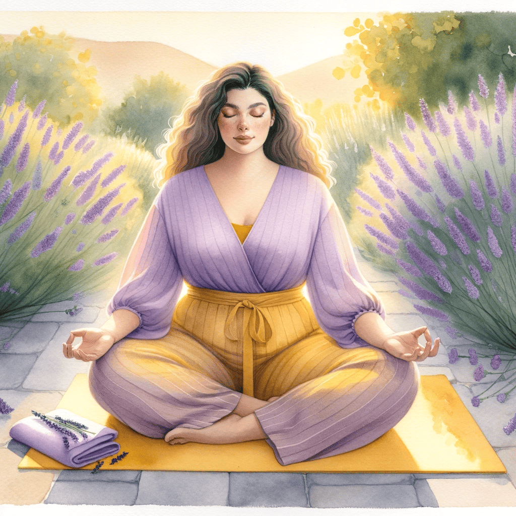 A plus size woman meditating in a serene setting