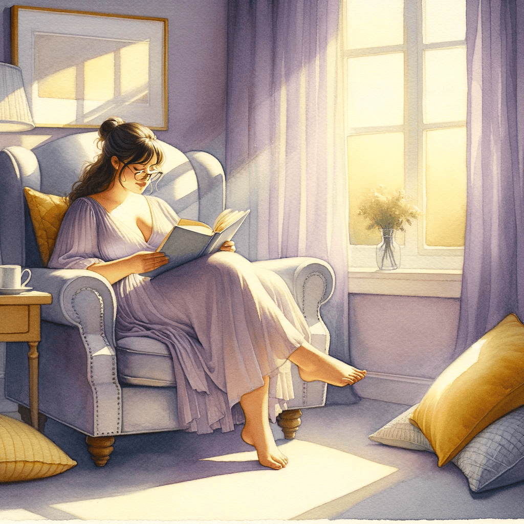 A woman quietly reading