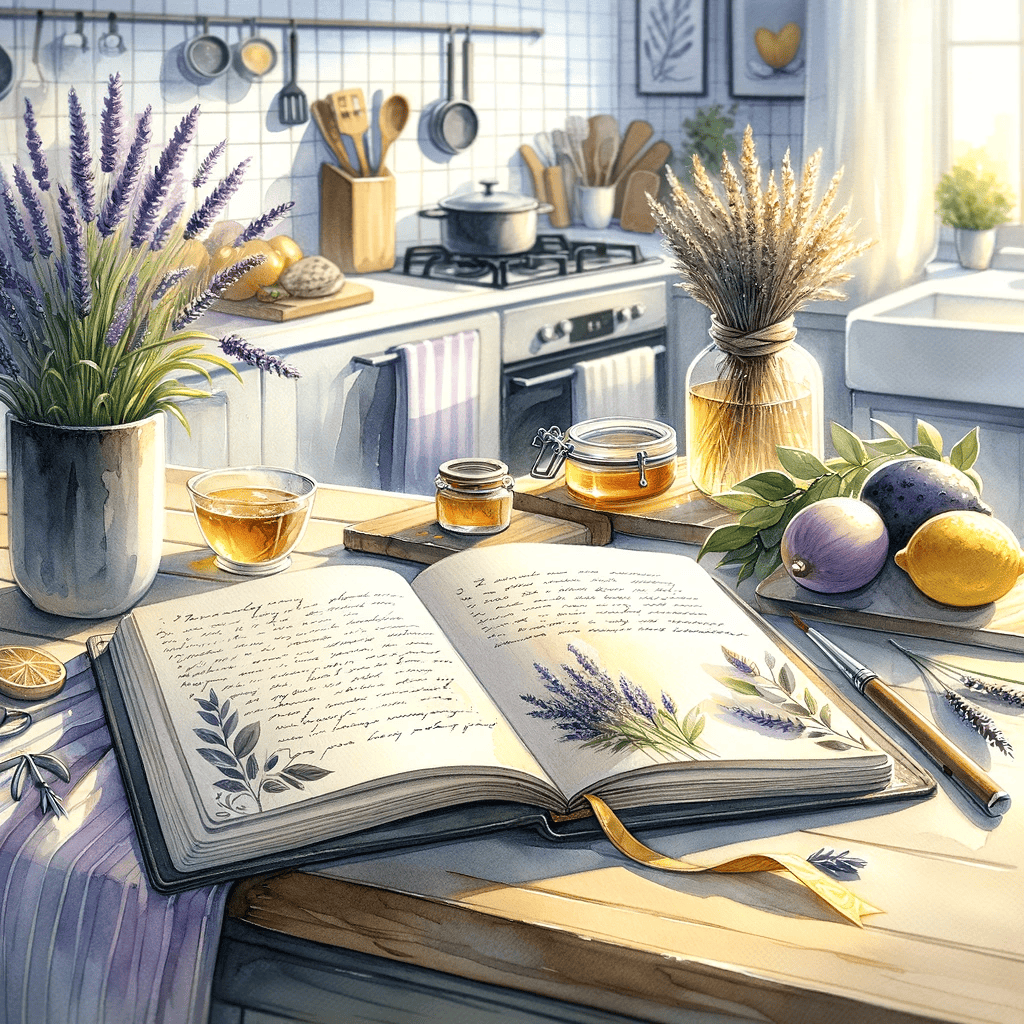 Open journal in a kitchen