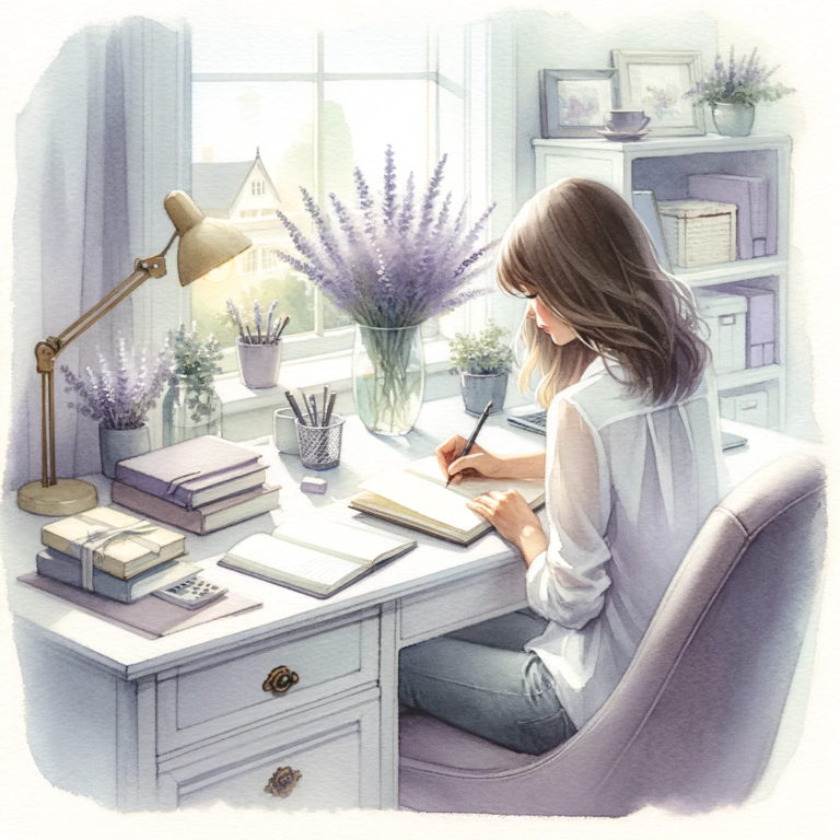 Cover image for journal prompts for self reflection - a woman journaling at her desk.