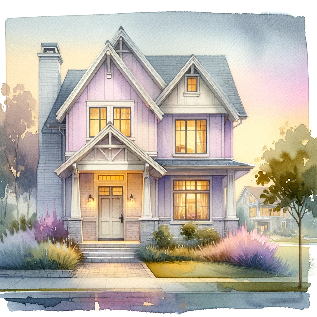 Cover image for affirmations for new home blog post - features a beautiful watercolor style purple house