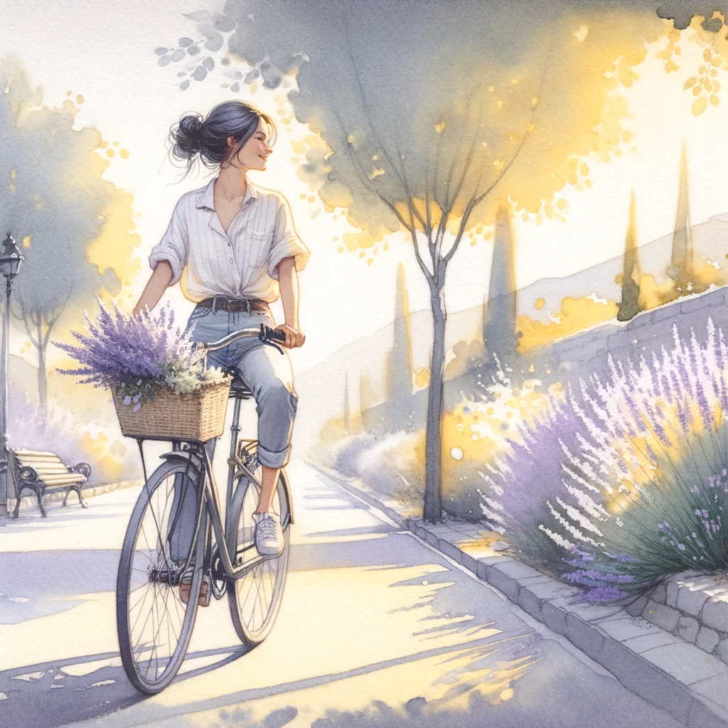 A woman cycling down the street