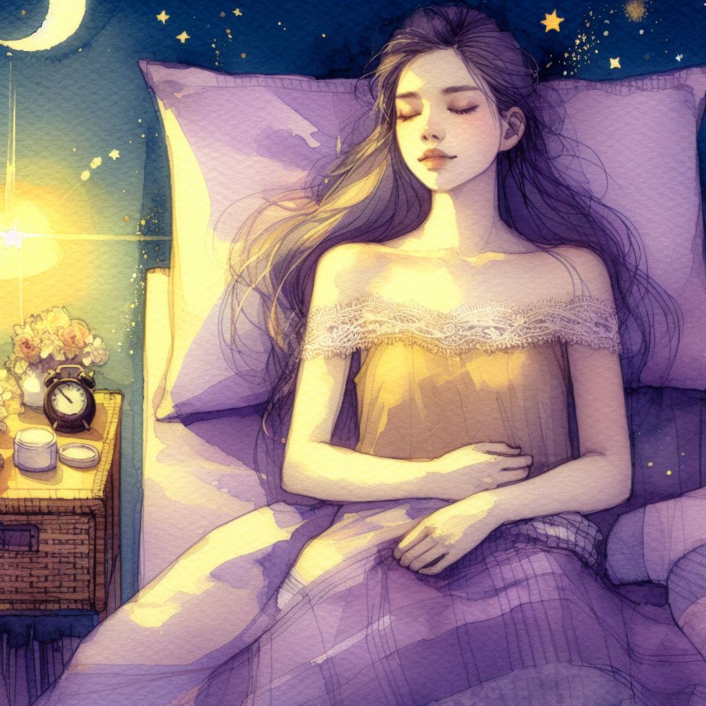 A woman peacefully sleeping in bed